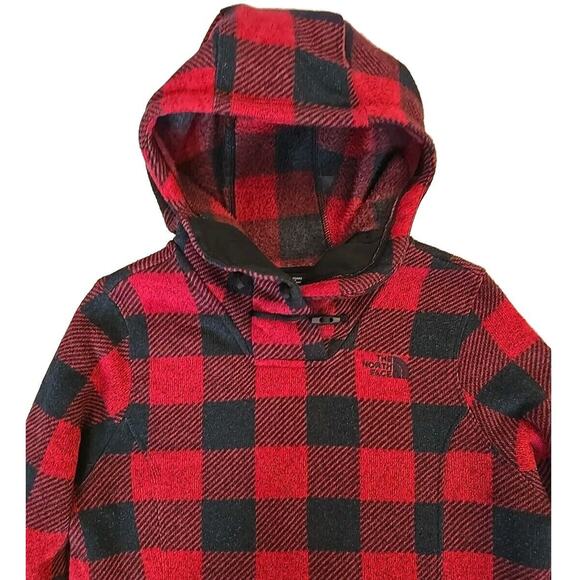 THE NORTH FACE Women's Crescent Hoody Pullover Buffalo Plaid Medium Red Black - Picture 1 of 12